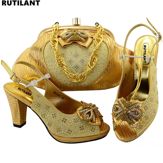 Us 60 23 16 Off New Arrival Italian Shoes With Matching Bags High Quality Gold Shoe Bag Set Nigerian Women Wedding And Sets In