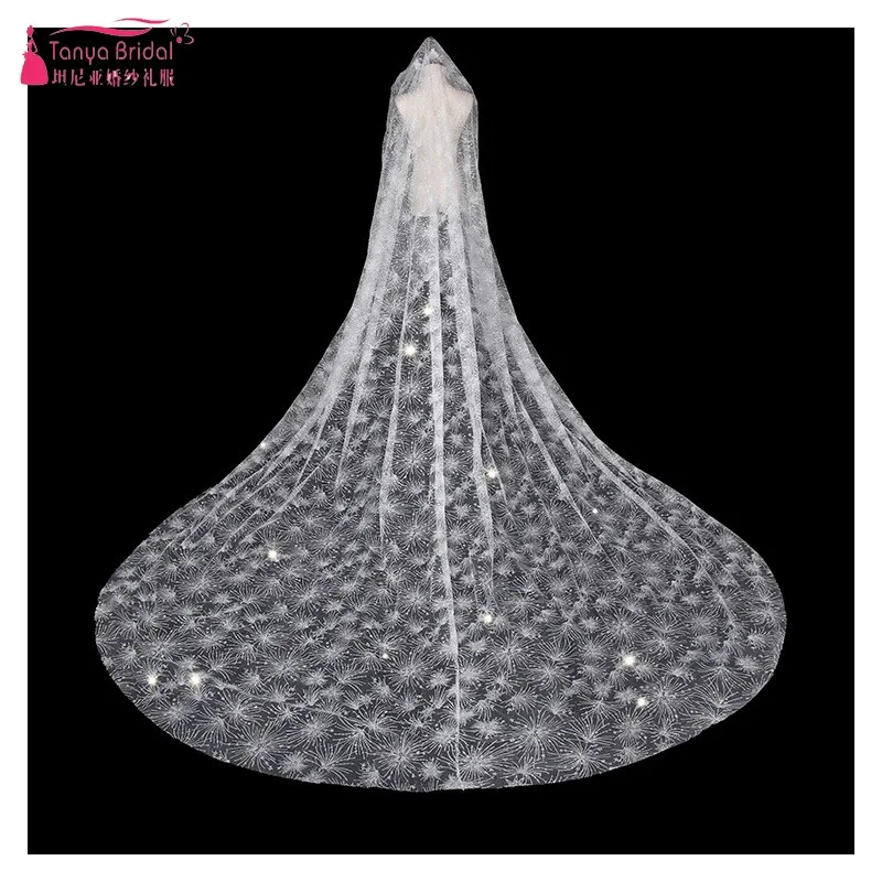 

TANYA BRIDAL New 2019 beading Sequined Cathedral Long Wedding Wraps Lace Bridal veil Dress's Cape Women Wedding Accessory JQ383