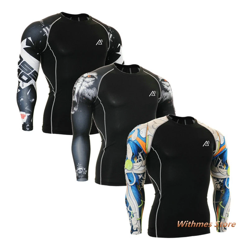 Los hombres de la segunda camiseta Skin pantalones de manga larga de los hombres camisa de ropa de Fitness musculación artes marciales mixtas deportes conjunto Los hombres de la segunda camiseta Skin pantalones de manga larga de los hombres camisa de ropa de Fitness musculación artes marciales mixtas deportes conjunto