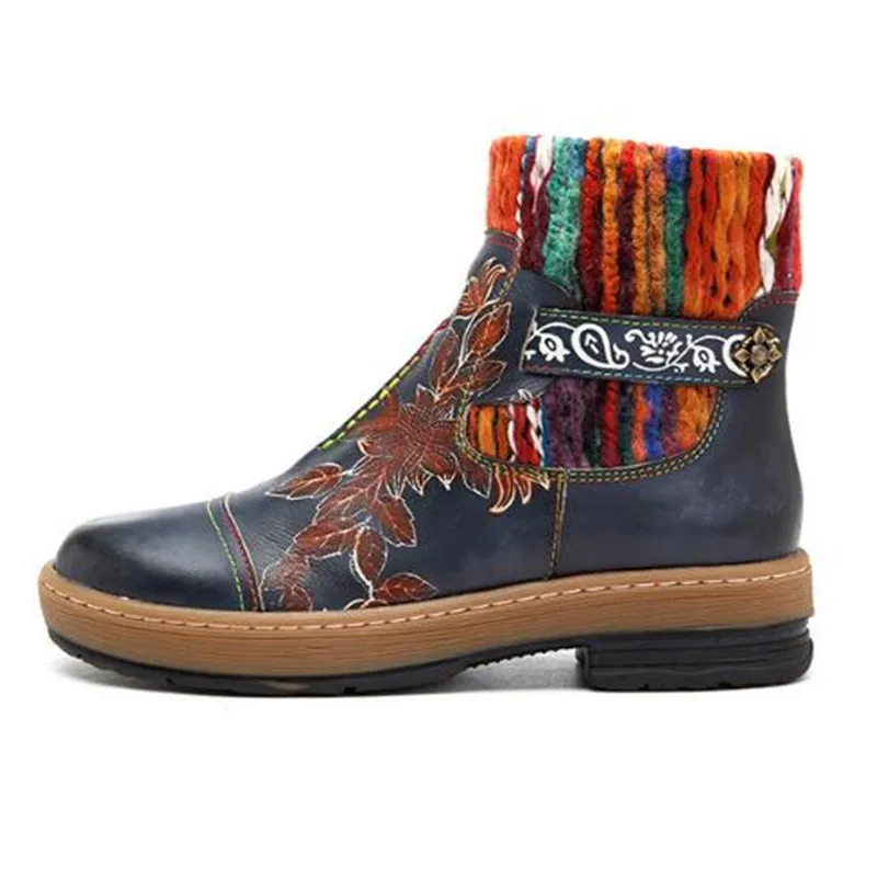 Najtaniej Vintage czeski botki damskie buty prawdziwej skóry dzianiny wełny Boot Tube buty na zamek kobieta jesień Botas Mujer nowy