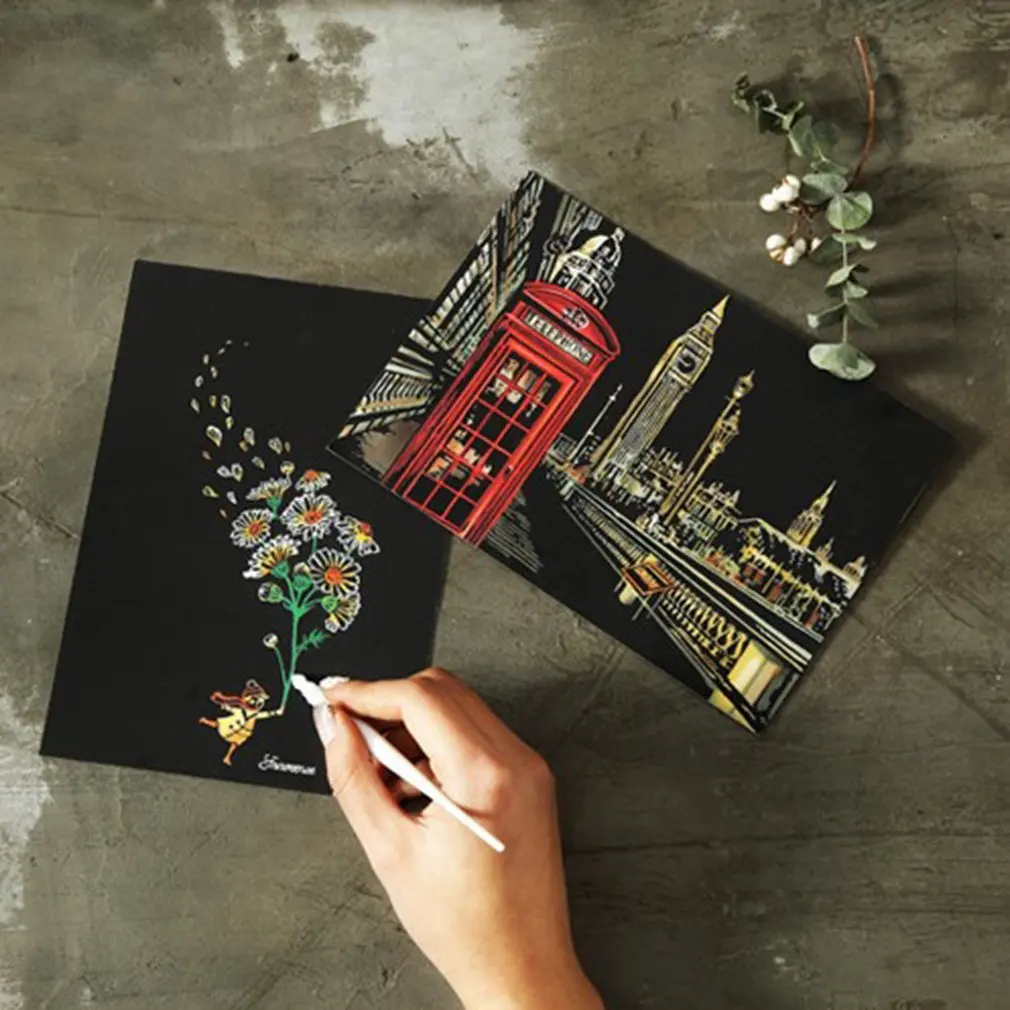 

Colorful Magic Drawing Board Paper Painting Scraping Children Kids learning Education Toys Painting Doodle Scratch ToysPostcards