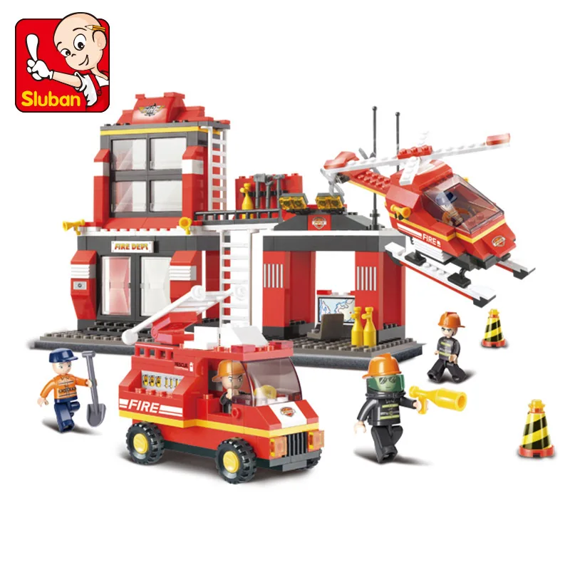 Legoing City Sluban Fire Engine 371 Mini Bricks Set Sale 119 Emergency Fire Rescure Educational Building Block Toy for Kid B0225