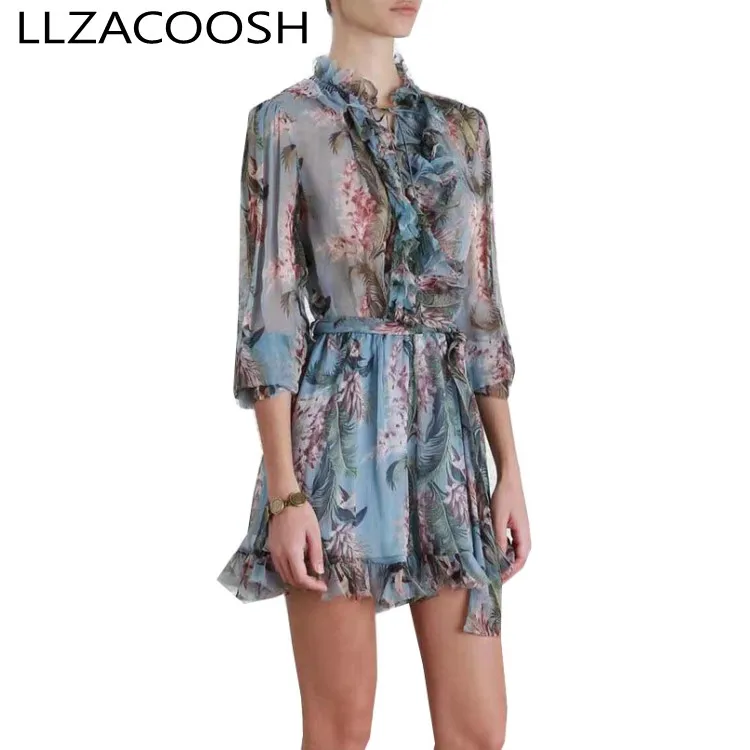 2019 Women Runway chiffon Print Elastic Waist Rompers