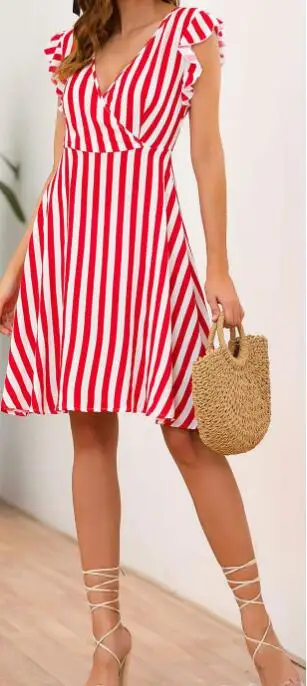 

Sashes Striped Button Women Casual Party Dress Ladies Short Sleeve v Neck Elegant Mini Dress 2019 Summer Beach Mini Dress