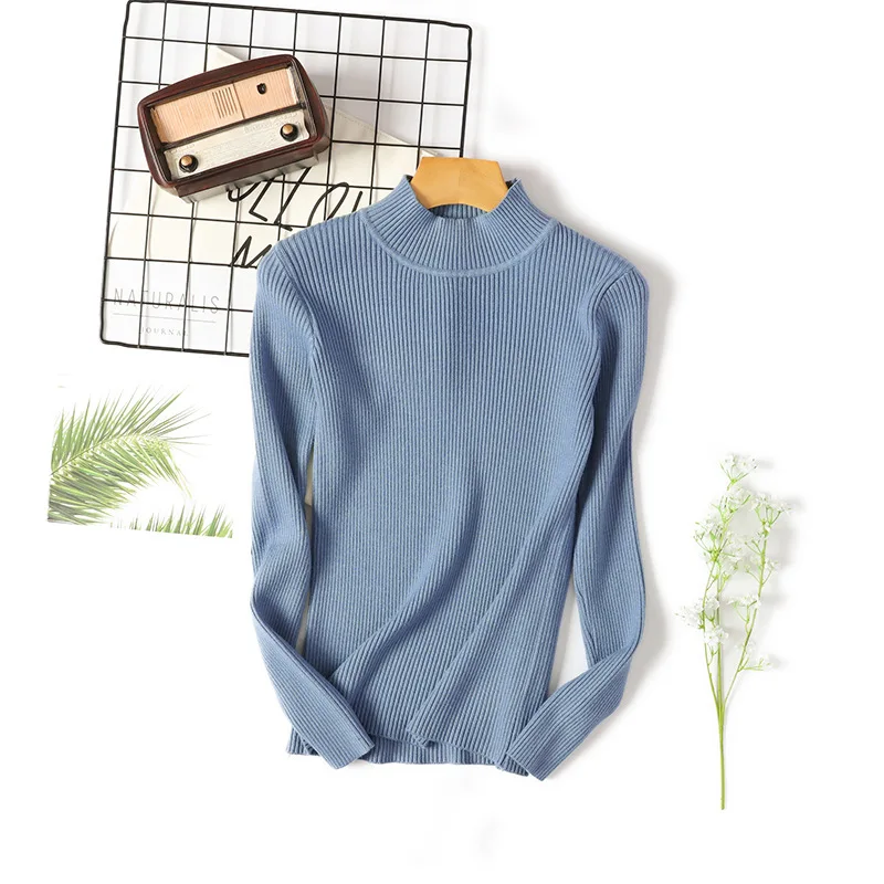 New Autumn Winter Warm Women Sweater Half Turtleneck Pullover Sweater Fashion Quality Knitted Jumper Tops Soft Femme Pull D336