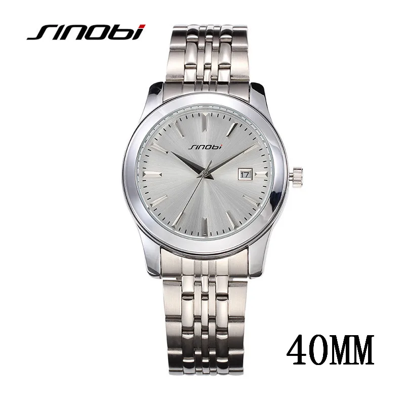 Часы SINOBI Роскошные наручные часы для женщин и мужчин для влюбленных Кварцевые часы Reloj mujer женские часы женские водонепроницаемые часы relogio masculino - Цвет: 40MM Silver