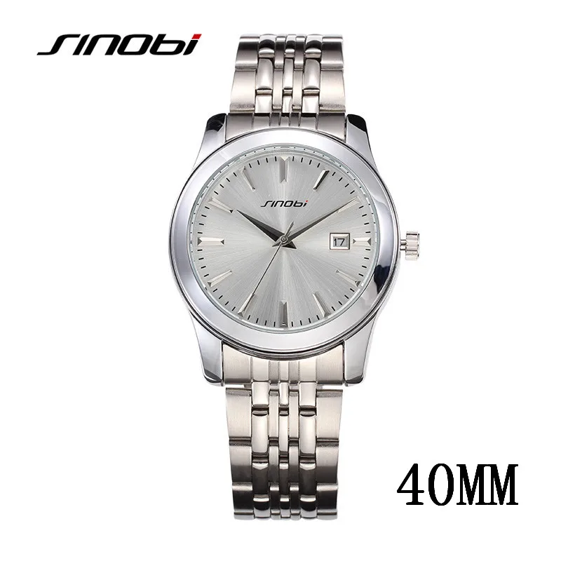 40MM Silver Часы SINOBI Роскошные наручные часы для женщин и мужчин для влюбленных Кварцевые часы Reloj mujer женские часы женские водонепроницаемые часы relogio masculino - Цвет: 40MM Silver