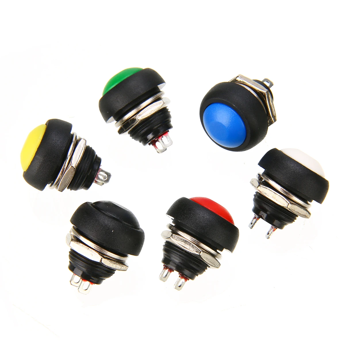 6Pcs/Set Multicolor Momentary ON/OFF Push Button Toggle Switch Waterproof 12mm Mini Round Switches Wholesale