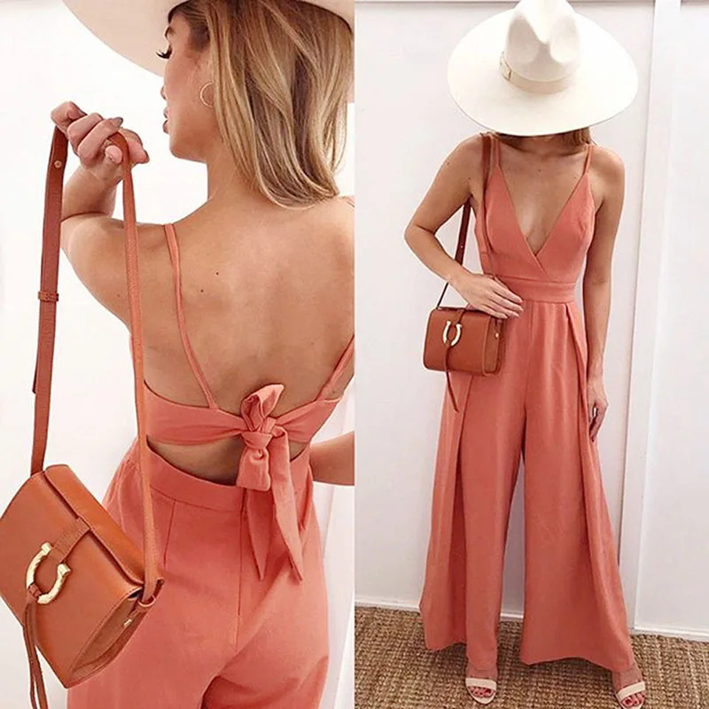 2019 new summer elegant jumpsuit romper holiday summer 2018 sleeveless female jumpsuit Backless Bow casual Overalls Wonder Store