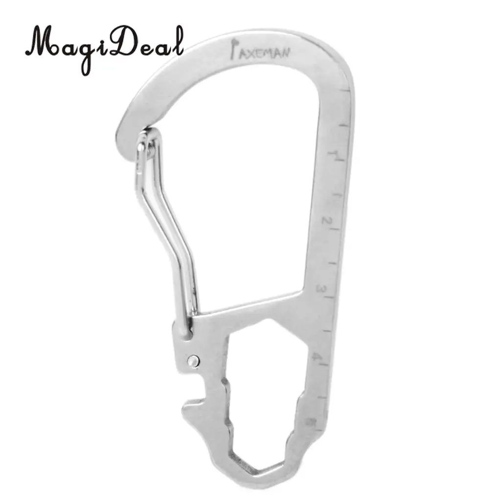 MagiDeal Multifunctional Stainless Steel Carabiner Hook Clasp Buckle w/ Scale Camping Hiking Climbing Keychain Aid Acce Silver