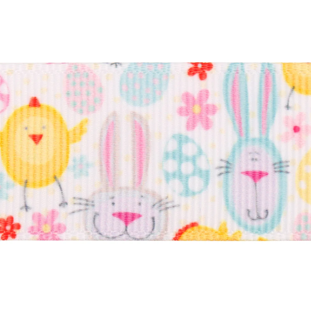 5Y/lot 25mm Cartoon Easter Ribbons Thermal Transfer Egg Rabbits Printed Grosgrain Ribbon DIY Handmade Material Tape Decoration