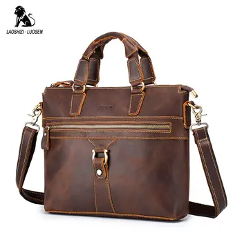 

LAOSHIZI LUOSEN Bag Men's Genuine Leather Briefcase Male Laptop Bag Natural Leather for Men Messenger Bags Men's Briefcases 2019