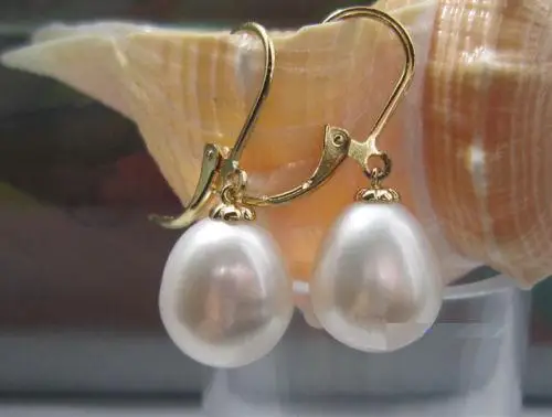 

HUGE AAA 10-12mm white south sea pearl earring 14k/20 yellow gold