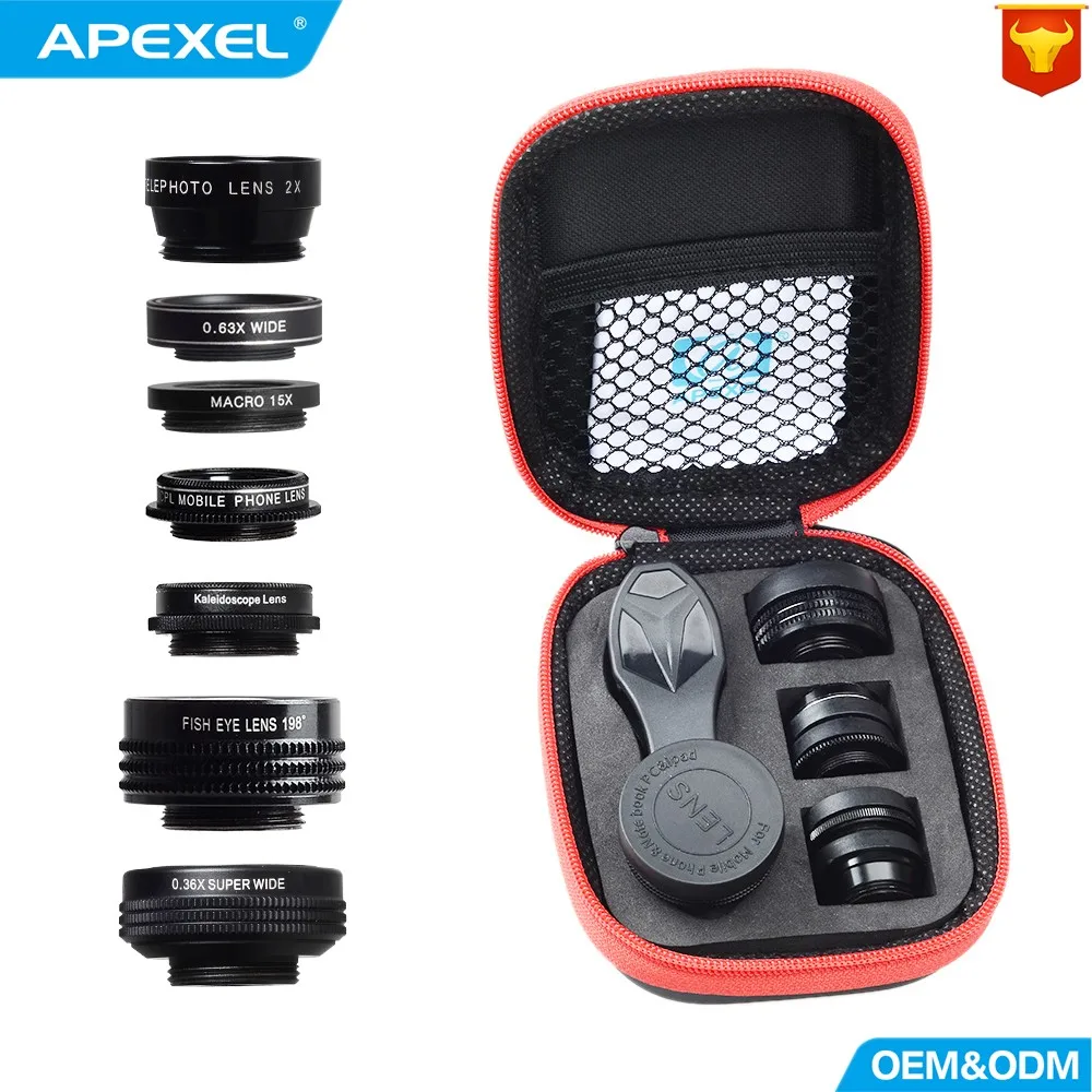 

APEXEL Camera Lens 7in1 in mobile phone Fisheye Wide Angle macro Lens CPL Kaleidoscope telephoto zoom Lens for iPhone SAMSUNG mi