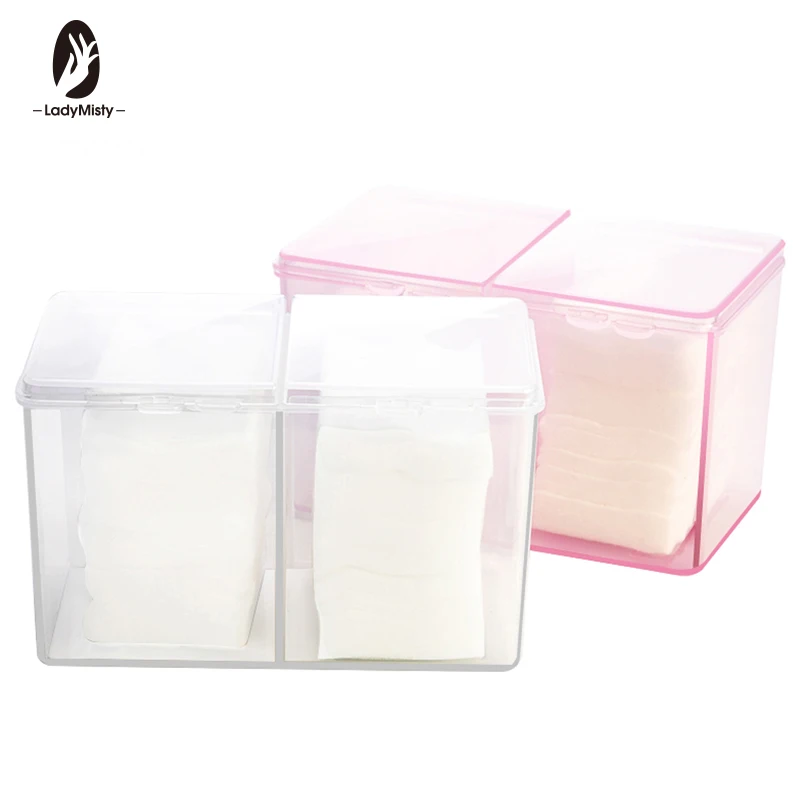

Ladymisty Nail Art Pink Clear Compartments Holder Organizer Container Gel Polish Remover Cleaning Cotton Pad Swab Storage Box