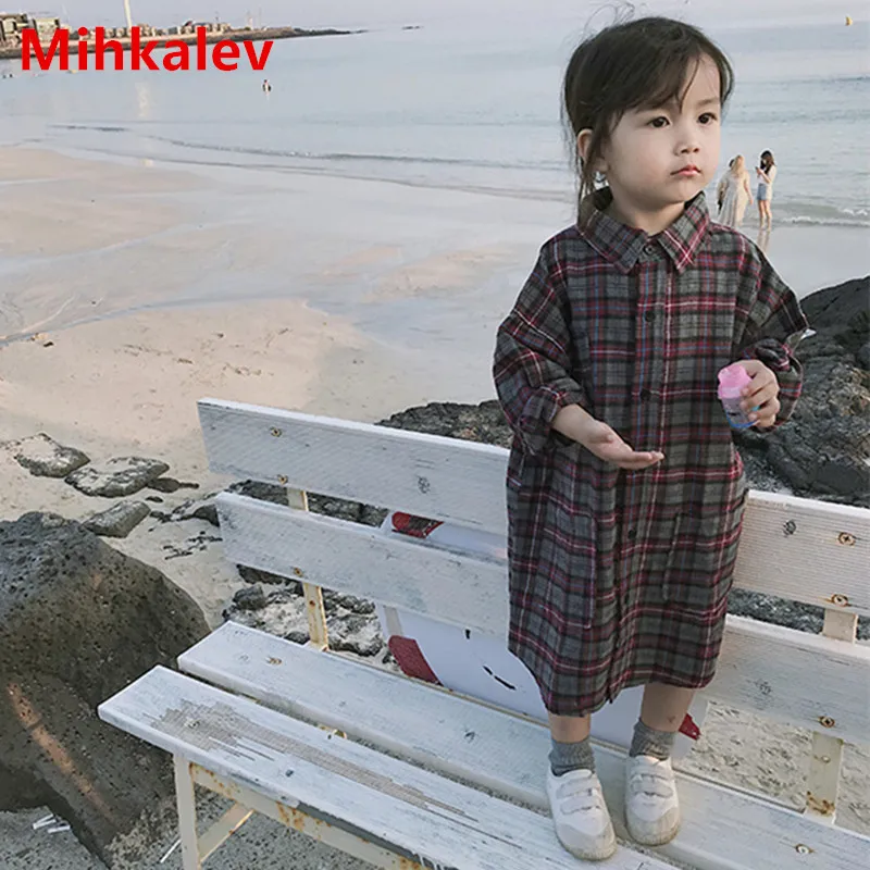 Модная блузка Mihkalev для маленьких девочек детские блузки в клетку с длинным