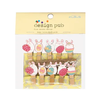 

10 Pcs/Set Lovely Easter Bunny Wooden Clip Photo Clips Party Decoration Clip with Hemp Rope