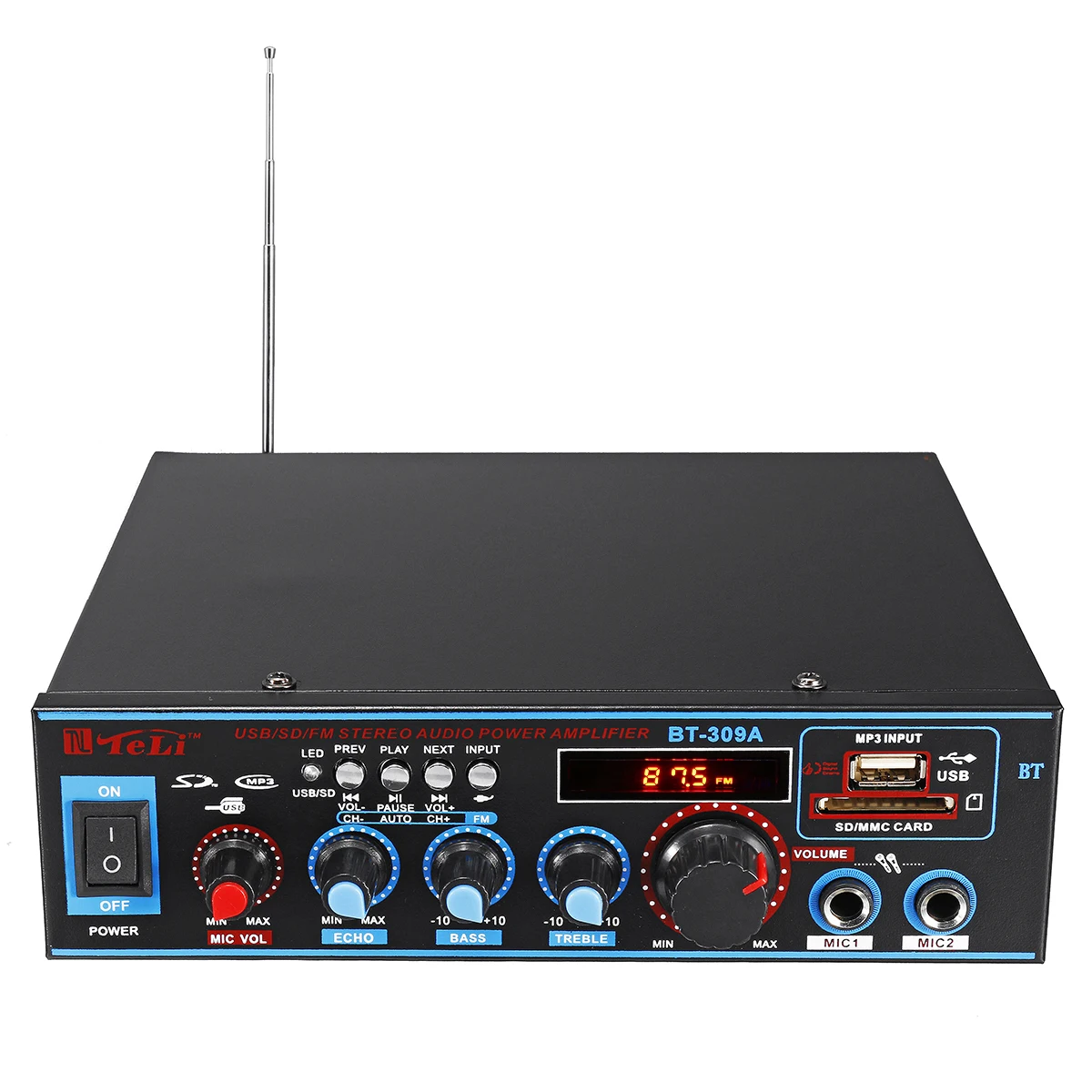 HIFI 2CH 800W Audio Power Amplifier 12/220V Home Theater Amplifiers Audio with Remote Control Support FM USB SD Card Bluetooth