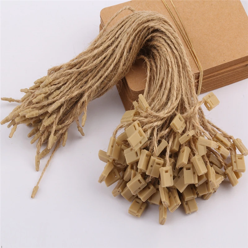 

1000 Pieces Natural Hemp String Tag Craft Jean Jewelry Vintage Price Hang Tags Cord Snap Loop Lock Jute Rope DIY Accessories