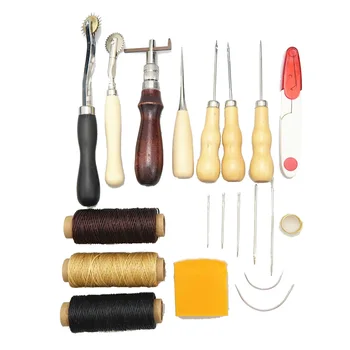 

13pcs Full Leathercraft Tool Sets Hand Stitching Sewing Tools Thread Awl Waxed Thimble Leather Craft Kits