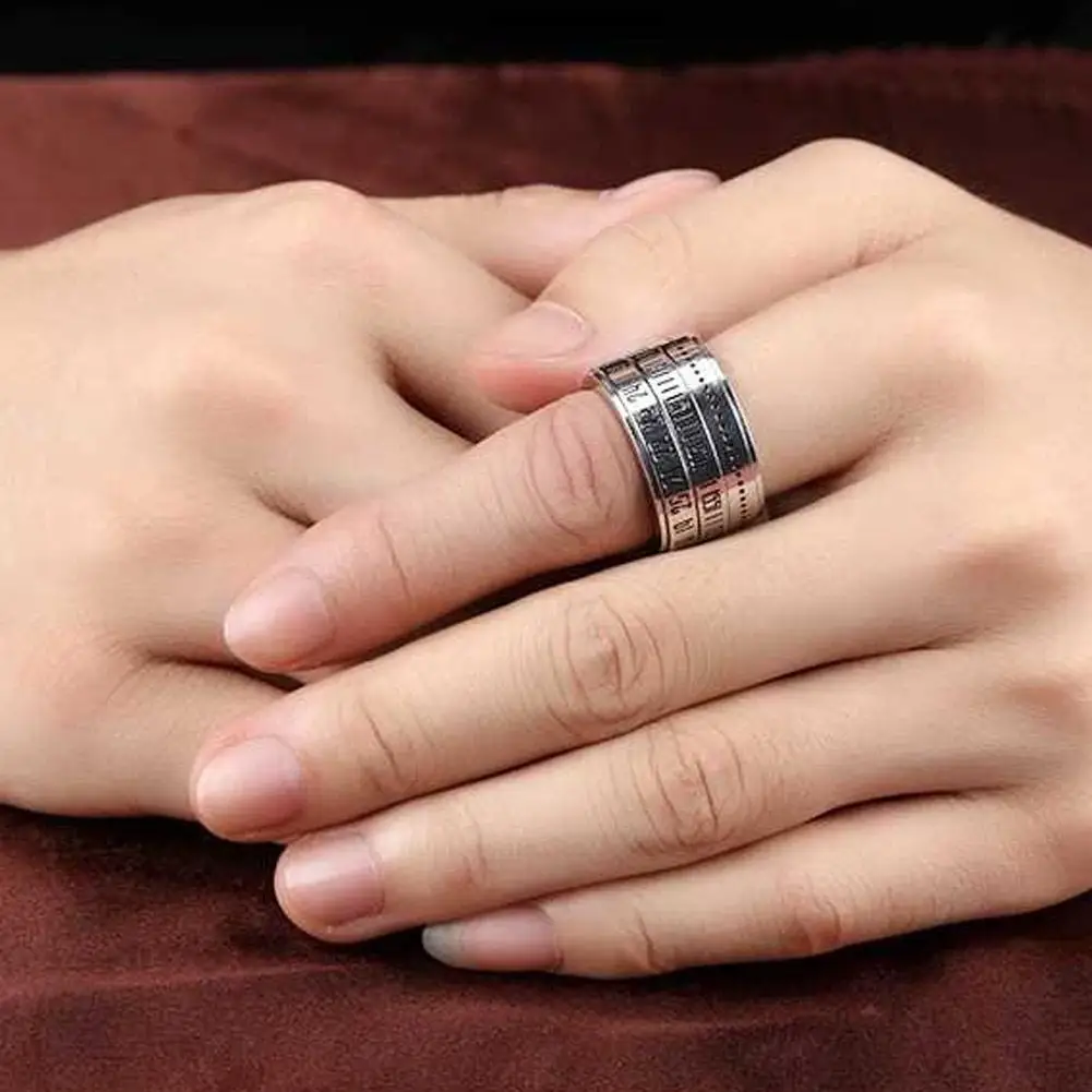 

Titanium Steel Men Ring Time Rotating Rings Arabic Numerals Calendar Rings Black Clock Band Ring Ring For Men Jewelry Gift