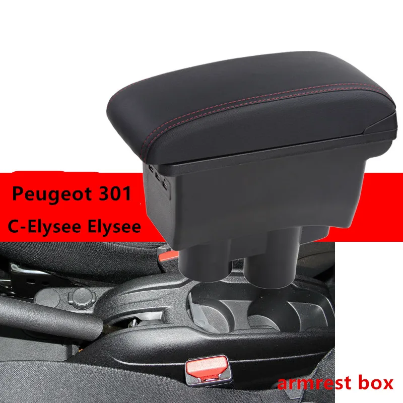 

For Citroen C-Elysee Elysee Peugeot 301 armrest box central Store content Storage box USB interface
