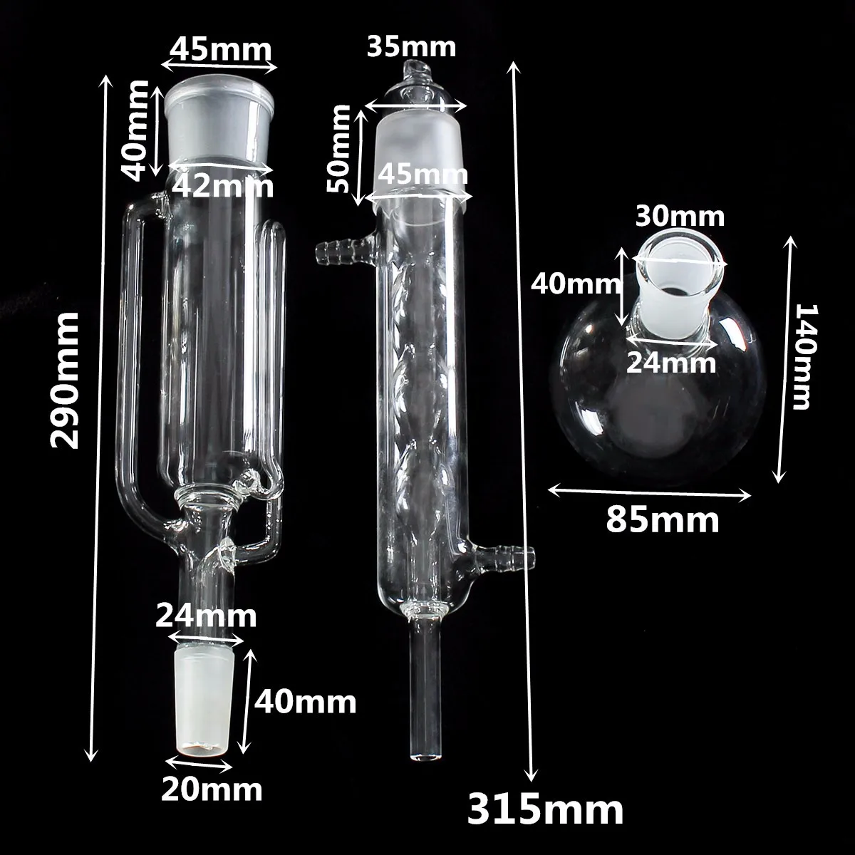 3 шт./компл. 250 мл Soxhlet корпус экстрактора 45/50 Allihn конденсаторный микрофон с плоским дном фляга 24/40 Стекло посуда лаборатории Стекло посуда набор Стекло