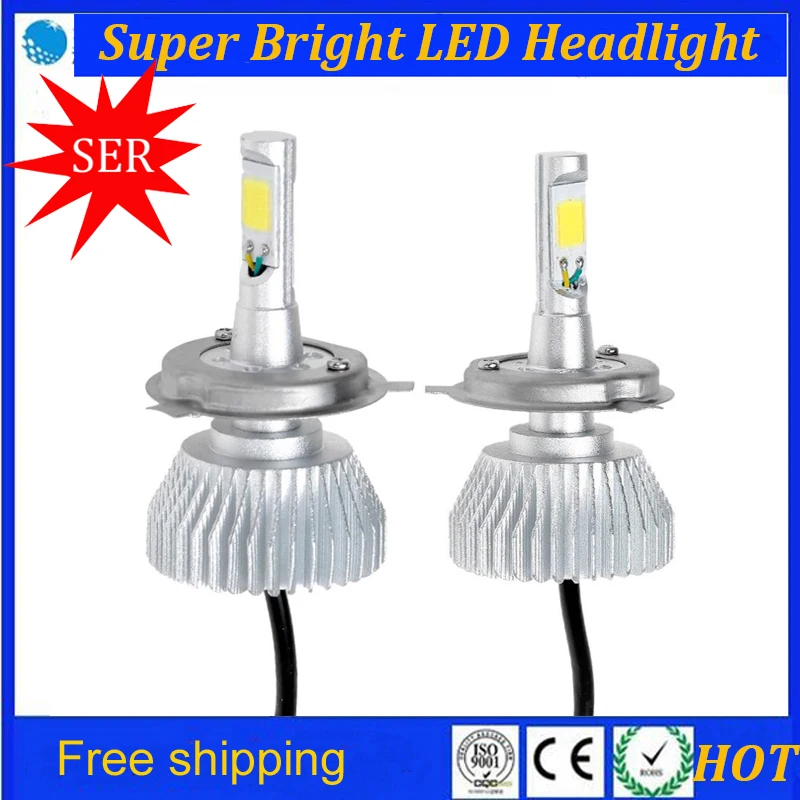 

Free Ship Super Bright Car H4 LED Headlights Bulb,H4 COB LED Headlight High Power 60W 6000LM H4 LED Headlight bulbs Promotion
