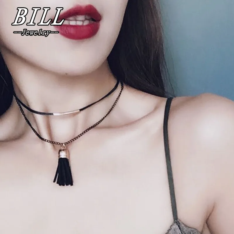 

N760 Tassel Pendant Necklace For Women Multilayer Chokers Chain Necklaces Fashion Jewelry Clavicle Collares HOT Sale