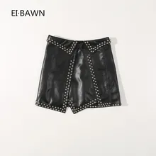 2019 Autumn Rivet Skirt Side Slit Black Small A Skirt Leather Short Female Leather Skirt 2019 Autumn Rivet Skirt Side Slit Black Small A Skirt Leather Short Female Leather Skirt
