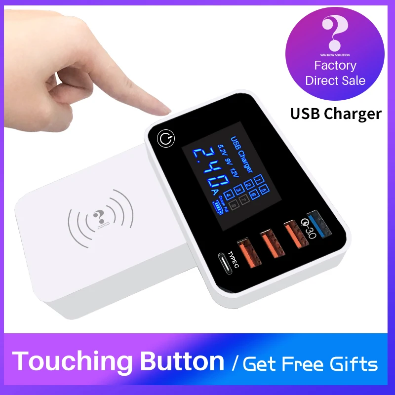 

QI Wireless Charger Quick Charge Type C 3.0 Smart USB Charging Station Hub Fast Charger Adapter for Xiaomi iphone x Samsung s10