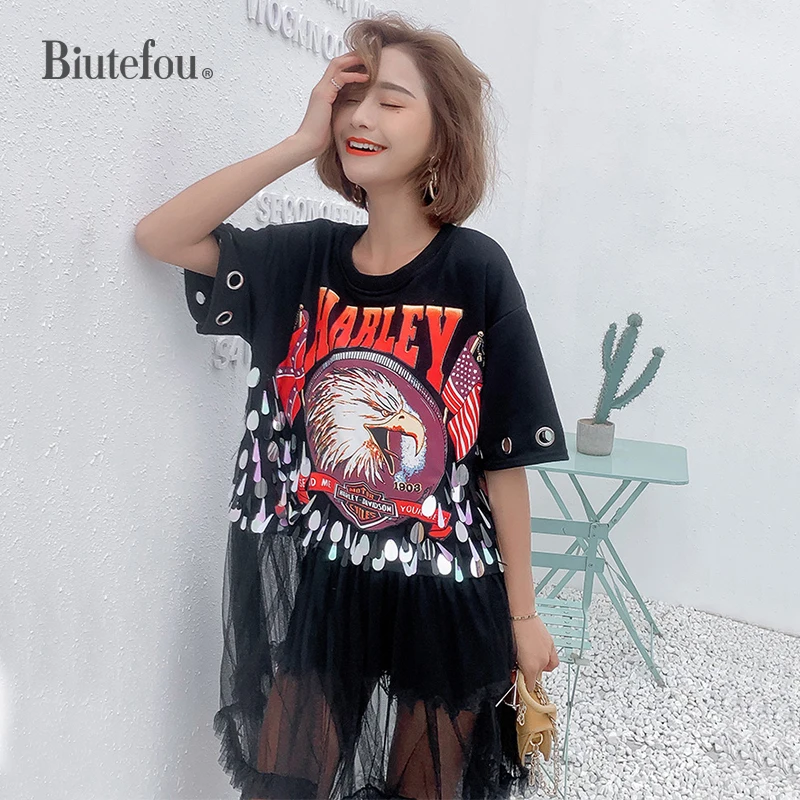 

2019 Spring women sequined long dresses fashion gauze patchwork chic dresses