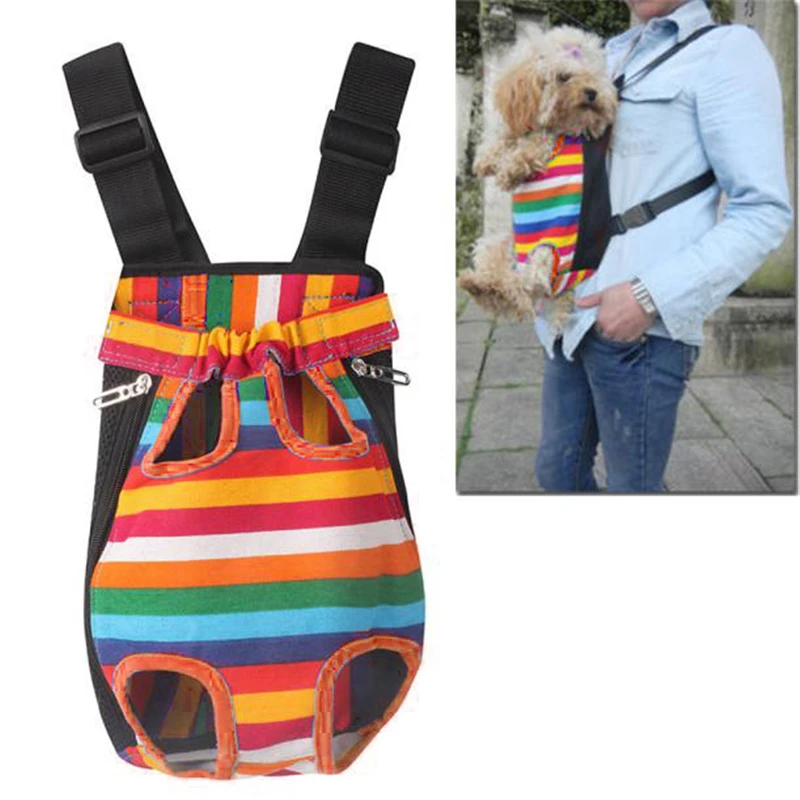 

Foldable Dog Cat Nylon Pet Puppy Carrier Backpack Colorful Stripes Pets Kitten Teddy Outdoor Travel Safe Comfort Carrying Cage