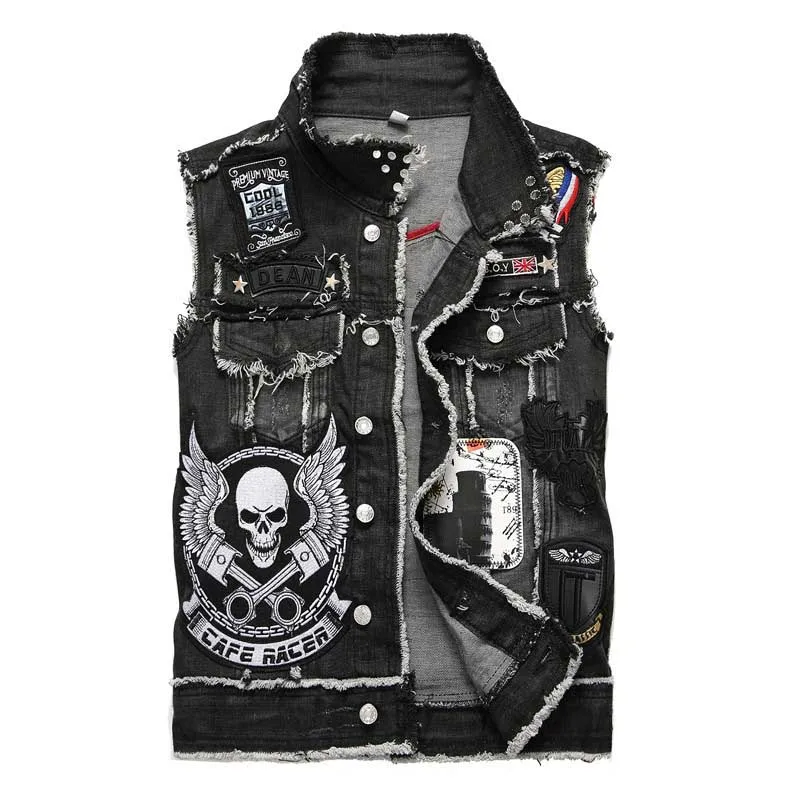 Mcikkny New Fashion Men's Embroidery Denim Vest With Patches Slim Fit Sleeves Jeans Jackets For Male Waistcoats Size M-3XL (2)