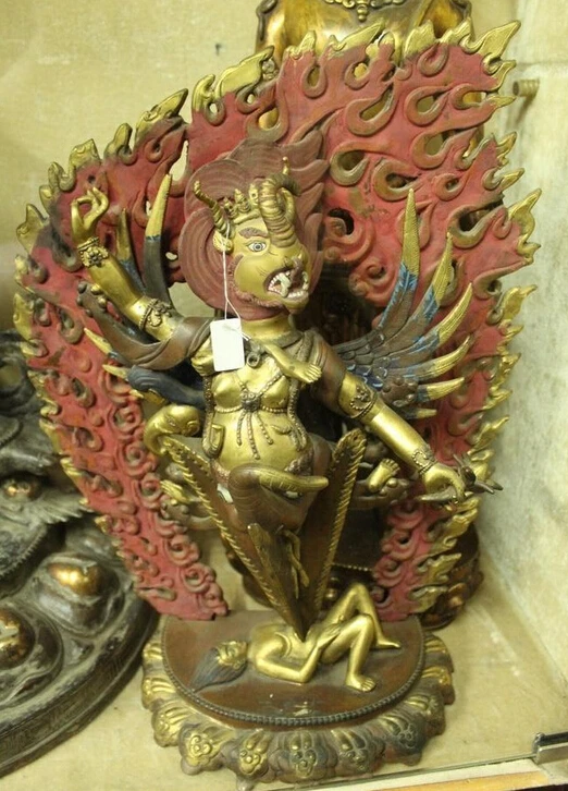 

R0720 Details about 16"Tibet Buddhism Fane Purple Bronze 24K Gold elephant caput King Buddha Statue