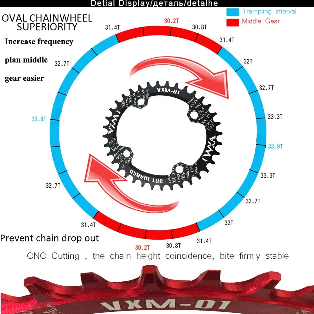 Велосипед vxm кривошипный круглый Овальный 104BCD 32 T/34 T/36 T/38 T цепное кольцо узкий широкий сверхлегкий MTB велосипедная Звездочка круг шатунная пластина