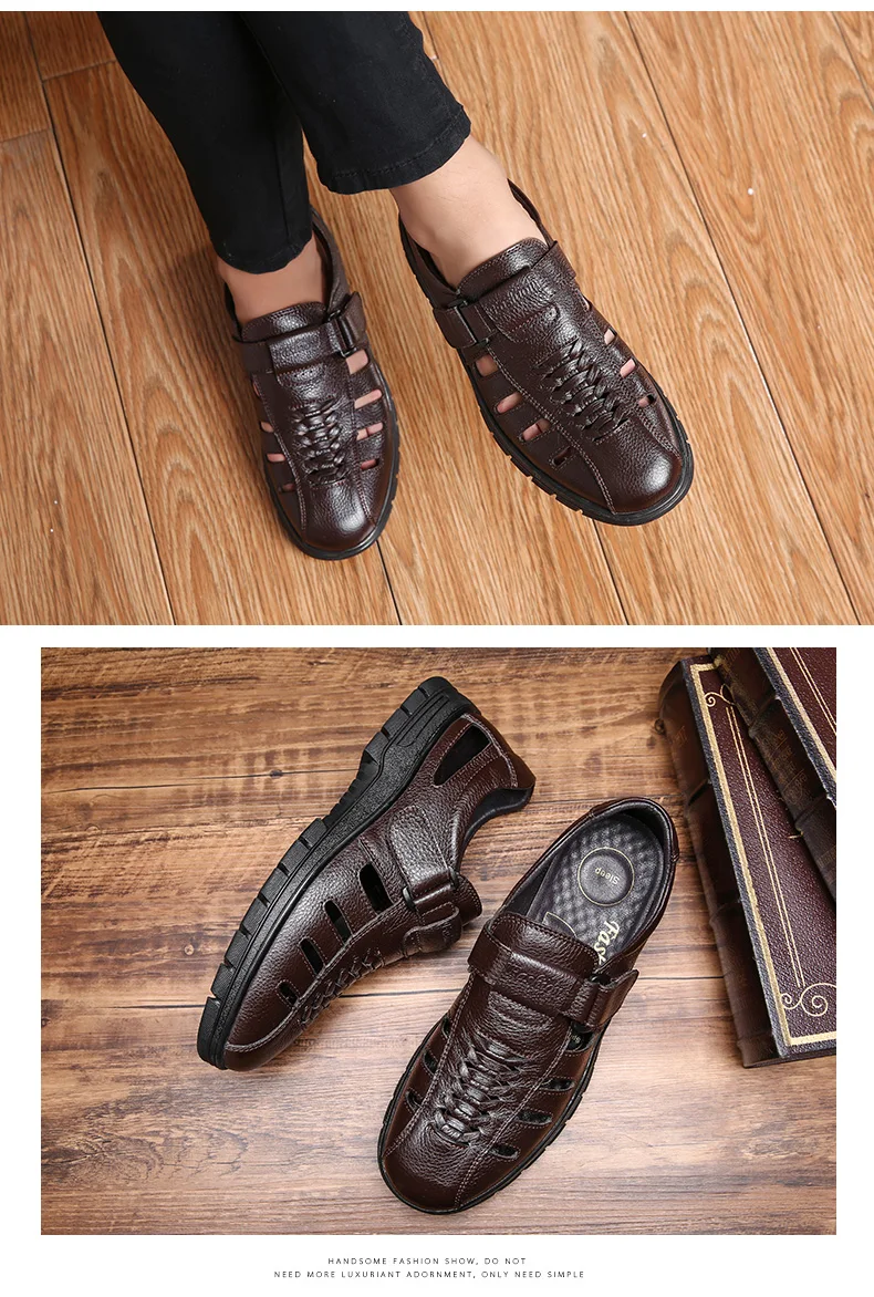 ZUNYU/кожаные сандалии для мужчин; сезон лето; Новинка года; мужская модельная обувь; официальная обувь; нескользящие сандалии на полой подошве для папы; Мужская обувь; размеры 38-45