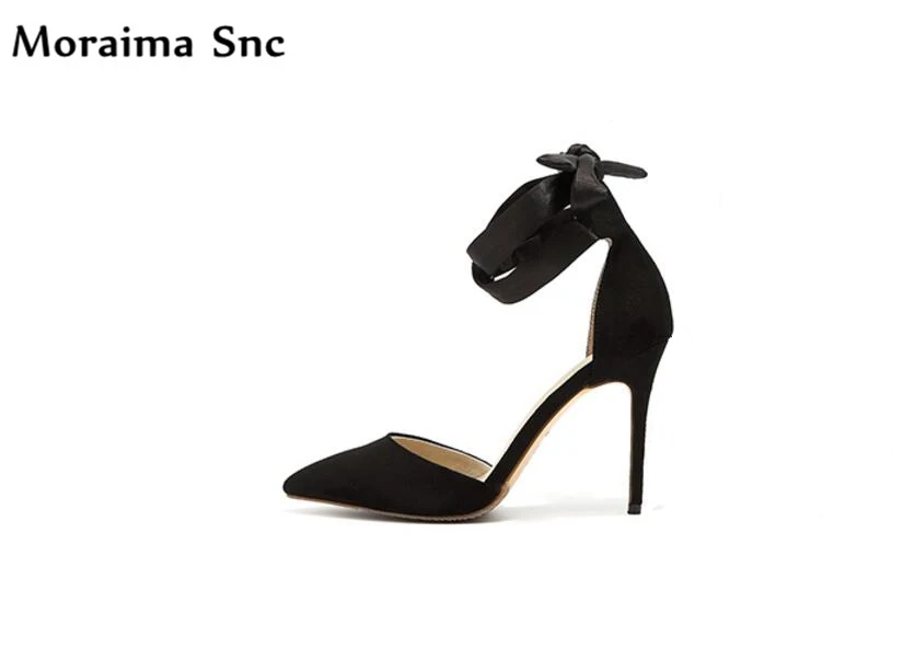 

Moraima Snc women sandals vintage suede pointed toe thin high heels Ankle strap butterfly -knot newest women shoes