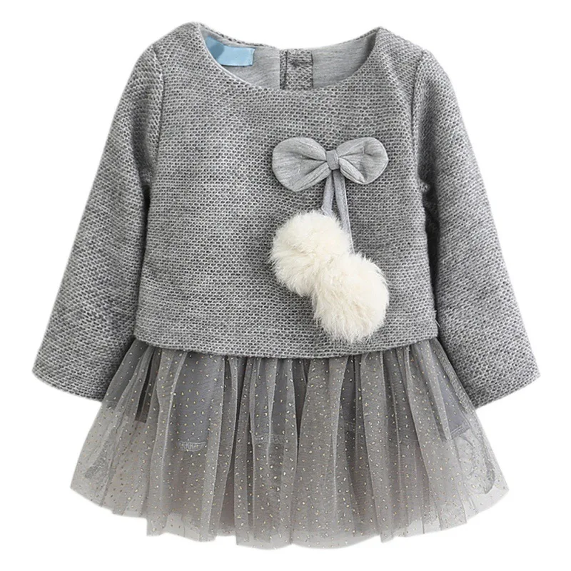 

2018 Kacakid Children Baby Girls Full sleeve Dresses New Autumn Fashion Knitted Wool Hair Ball Net Yarn Dress Y6
