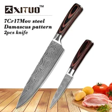 XITUO best 2 pcs kitchen knives set Japanese Damascus steel Pattern chef knife sets Cleaver Paring Santoku Slicing utility tools