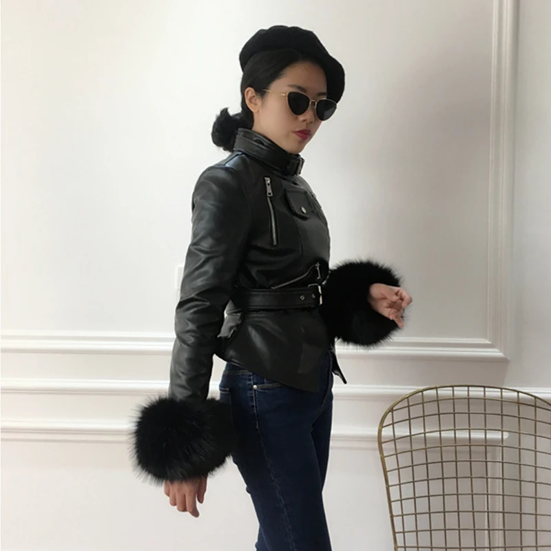 Куртка из искусственной кожи женская зимняя черная стеганая теплая верхняя одежда в стиле панк модная мотоциклетная Женская куртка рукава с мехом ветровка LJLS122