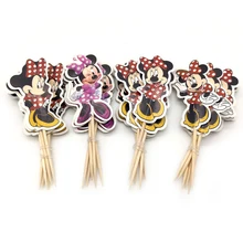 24 шт. вечерние украшения для маленьких девочек на день рождения, кекс, топперы с палочками для танцев, дизайн Минни, топпер для торта