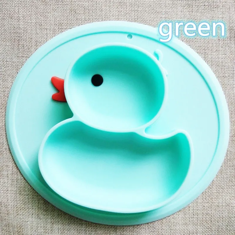 Cute Cartoon Animals Duck Silicone Feeding Food Anti-slip Plate Tray Dishes Food Holder for Baby Toddler Kid Children Bowl - Цвет: green