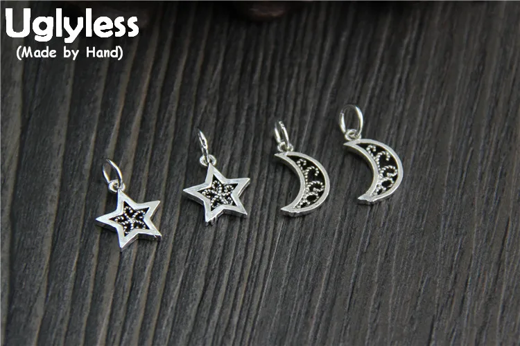 

Uglyless Real S925 Sterling Silver Moons Stars Charms Accessories Jewelry DIY Hollow Handmade Findings Jewellery Pendants Bijoux