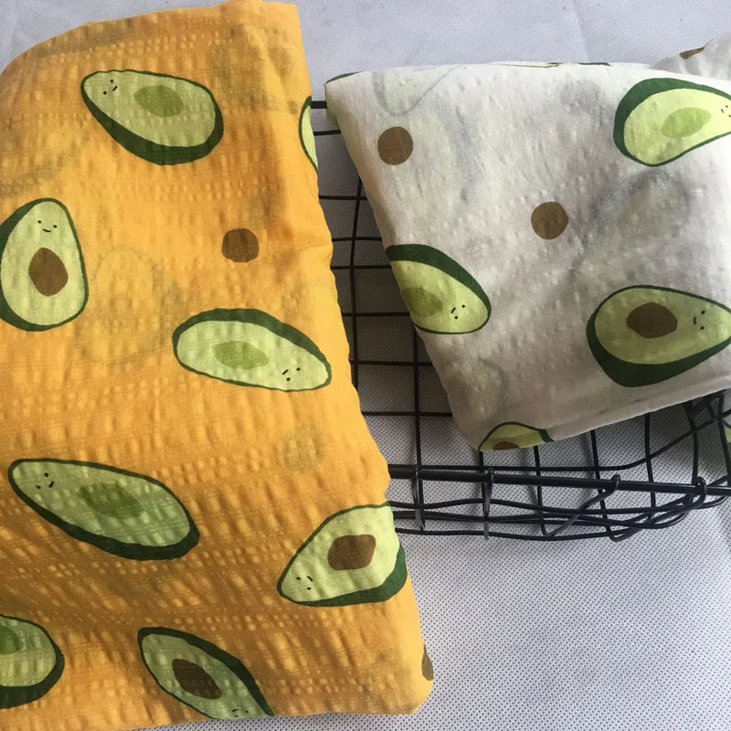 

INS Hot Avocado Cotton Bubble Printed Cloth Shea Butter Flower Summer Thin Fabric Dress Beach Skirt Material Fabric 90x140cm