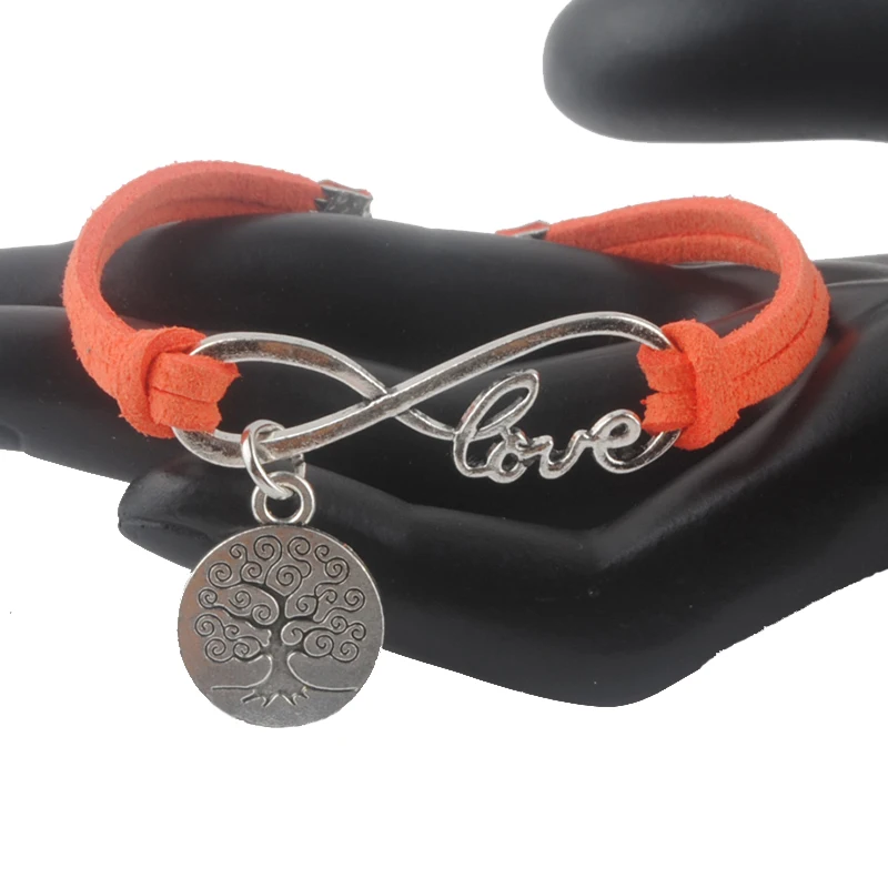 

New Design fashion jewelry infinity tree of life bracelet charm velvet leather for women girl gift XY160382