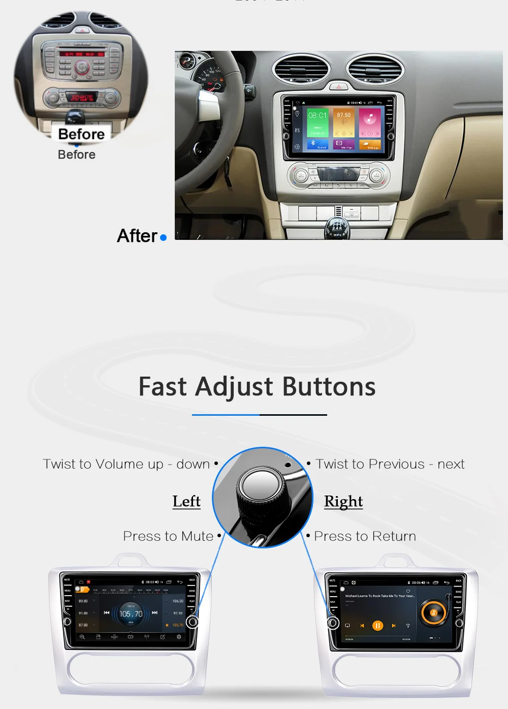Flash Deal Funrover 2 din Android 9.0 Car DVD Multimedia Player GPS stereo navi For focus 2 2004-2011 video auto radio navigation DSP 11