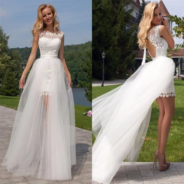 Wedding Dresses Short In Front Long Back Y Open Lace Wedding Dresses Short In Front Long Back Y Open Lace Tulle Beach Bridal Gowns