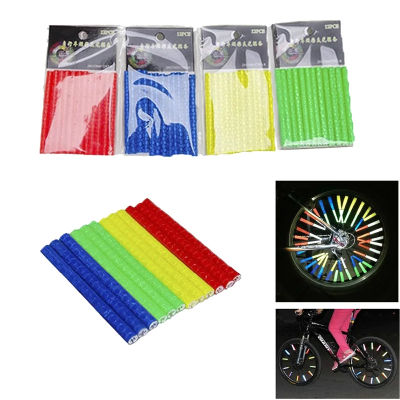 12Pcs Fluorescent Bicycle Light Reflective Clip Reflective Tube Steel