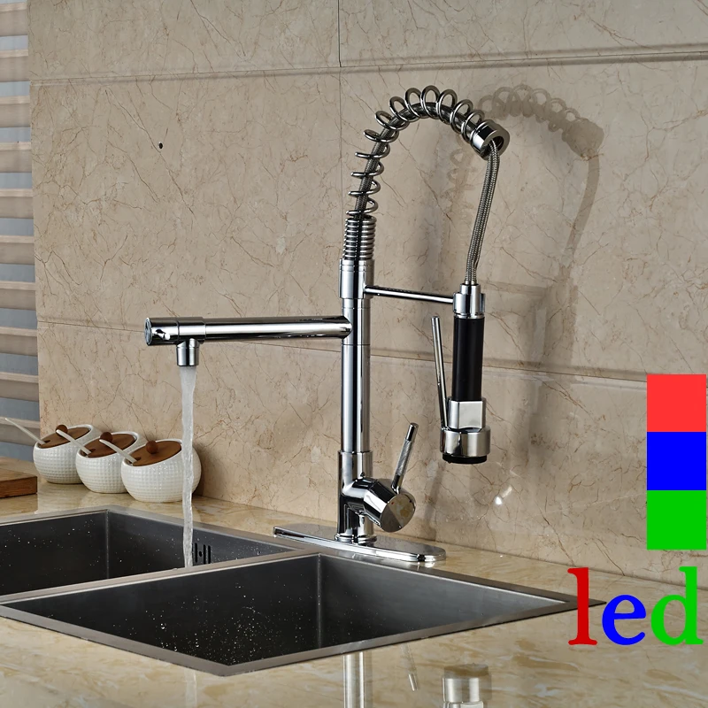 New Chrome Spring Kitchen Faucet Single Lever Dual Spout Swivel Kitchen Mixer Taps Deck Mounted